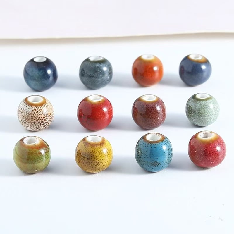 C.<AB00>陶磁器の散珠・丸珠・花釉・大穴のビーズで DIY アクセサリーの手作り材料キット(猫頭のビーズ送り)