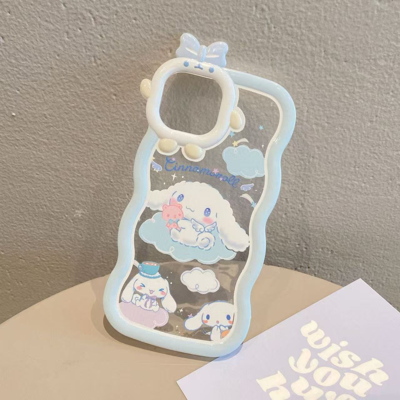 ケース クリア ウェーブ 透明 ケース おしゃれ シナモン リボン 波状フレーム スマホケース ワイヤレス充電対応 ストラップホール付き IPhone対応
