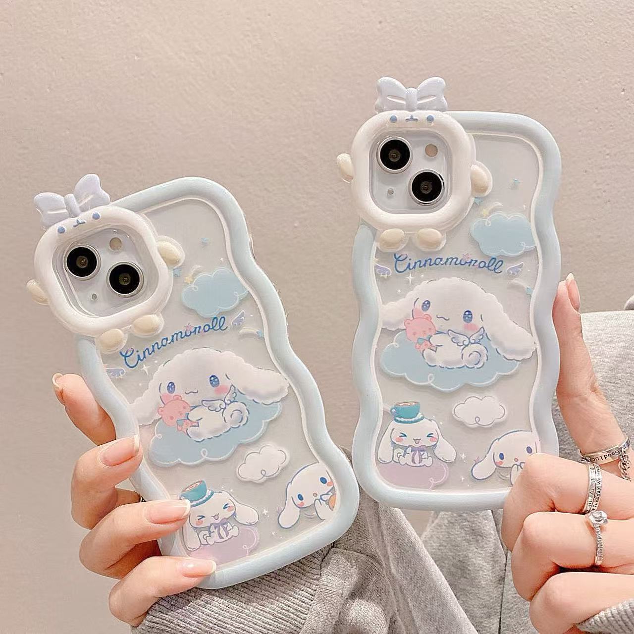 ケース クリア ウェーブ 透明 ケース おしゃれ シナモン リボン 波状フレーム スマホケース ワイヤレス充電対応 ストラップホール付き IPhone対応