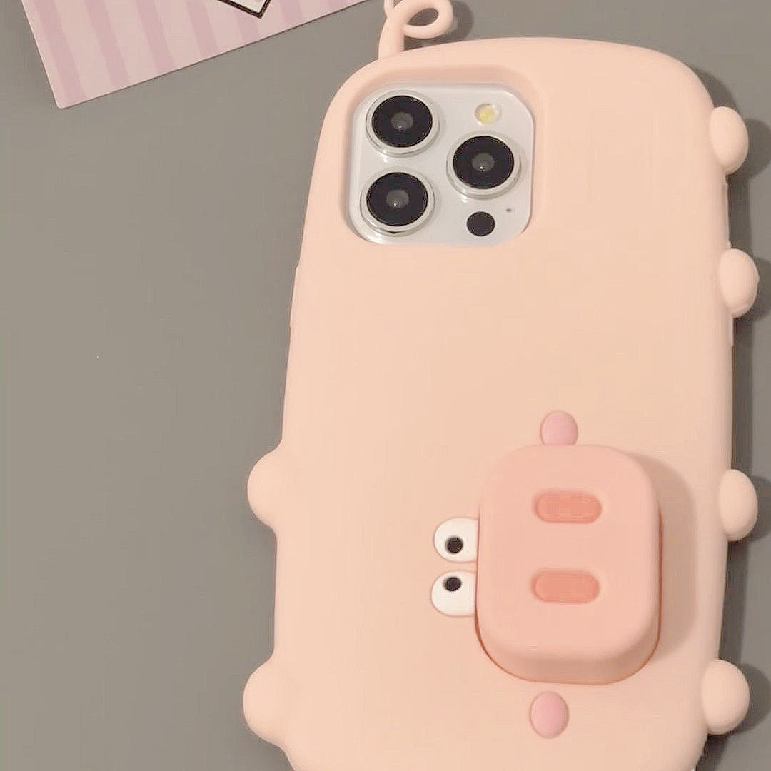 スマホケース iPhone対応 ピンクピッグ 動物 シッポ 衝撃耐性 擦り傷防止 デザイン 背面ケース萌え萌え ぬいぐるみ 豚の鼻