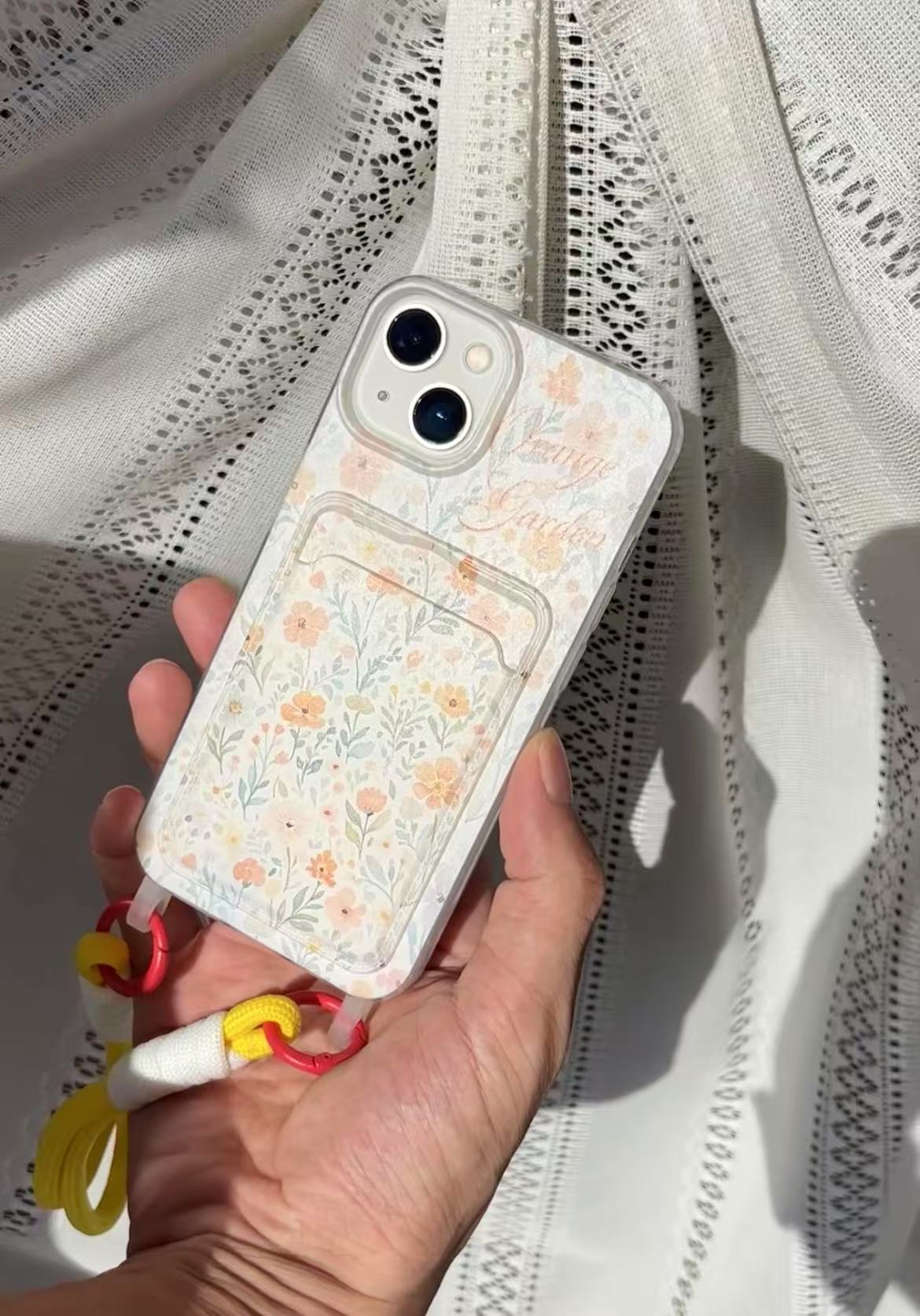 携帯ケース かわいい 花 ストラップ 耐衝撃 カード アイホンケース スマホン ガーデン おしゃれ 黄変対策 柔らかい