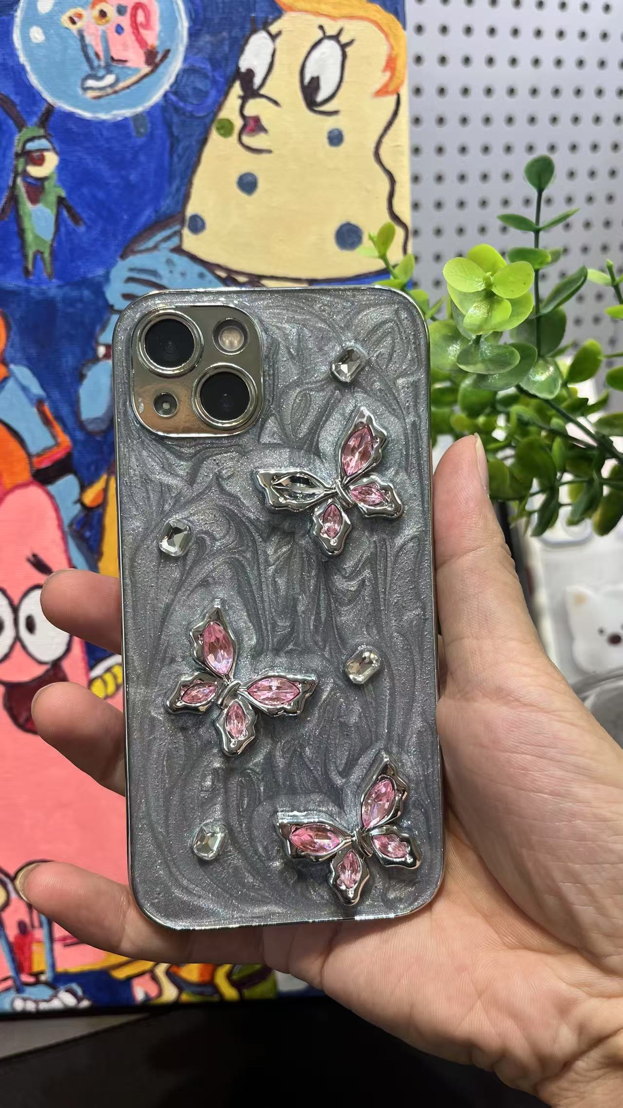 iPhone 用 ケース キラキラ 蝶々立体 かわいい ゴージャス 綺麗 人気スマホケース レディース バタフライ オシャレ シンプル 光沢カバー 派手