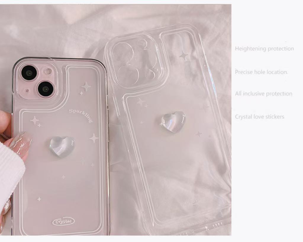 スマホケース 携帯ケース ピンクハート かわいい 透明軽量 立体 黄変対応 衝撃対応 精密開口 レディース ケース for IPHONE フルカバー