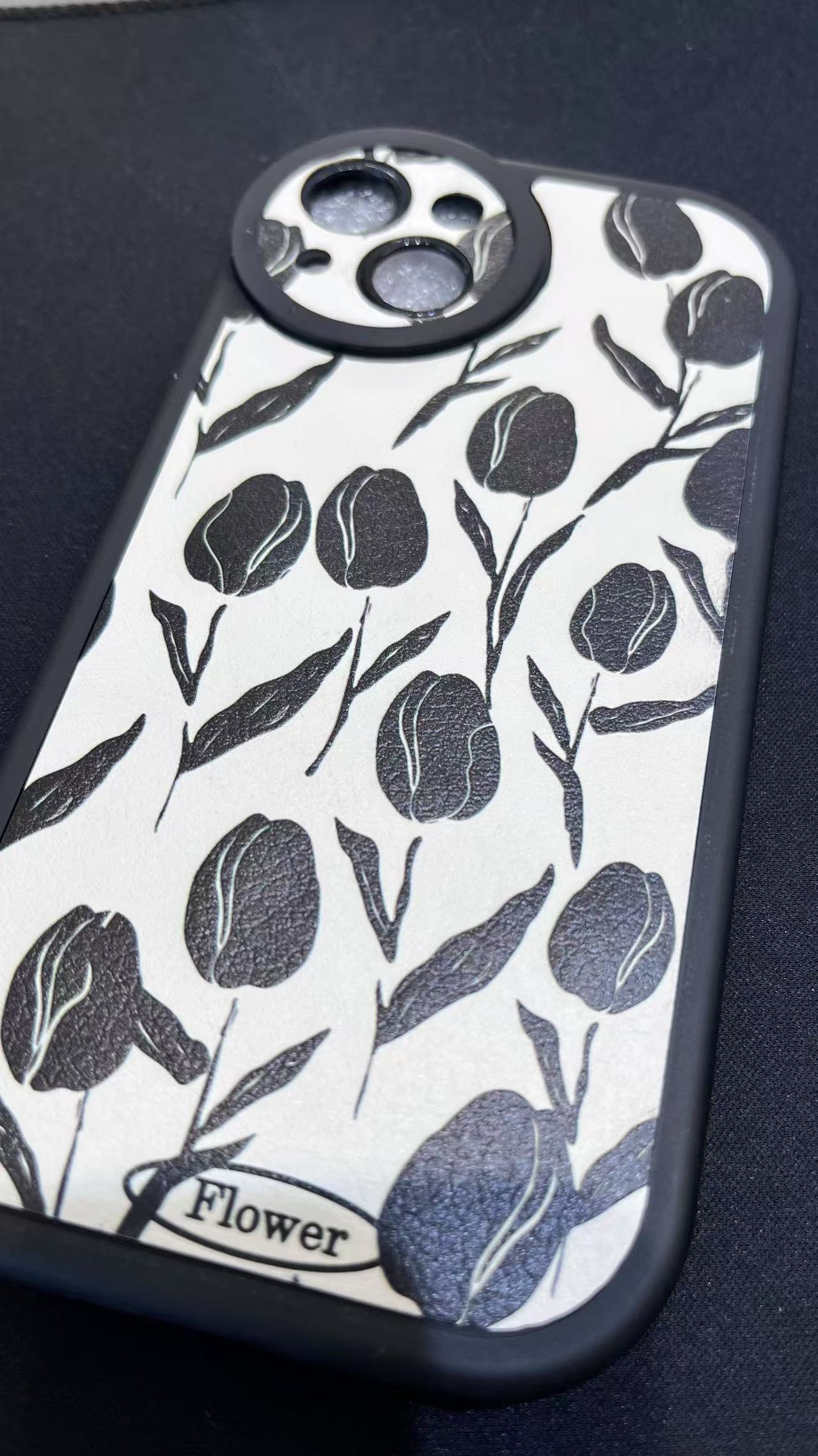 携帯ケース スマホ アイホン チューリップ 黒い しろくろ 軽量ケース 衝撃対応 フルカバー 落下実験 精密開口 カバー for Iphone レンズ保護