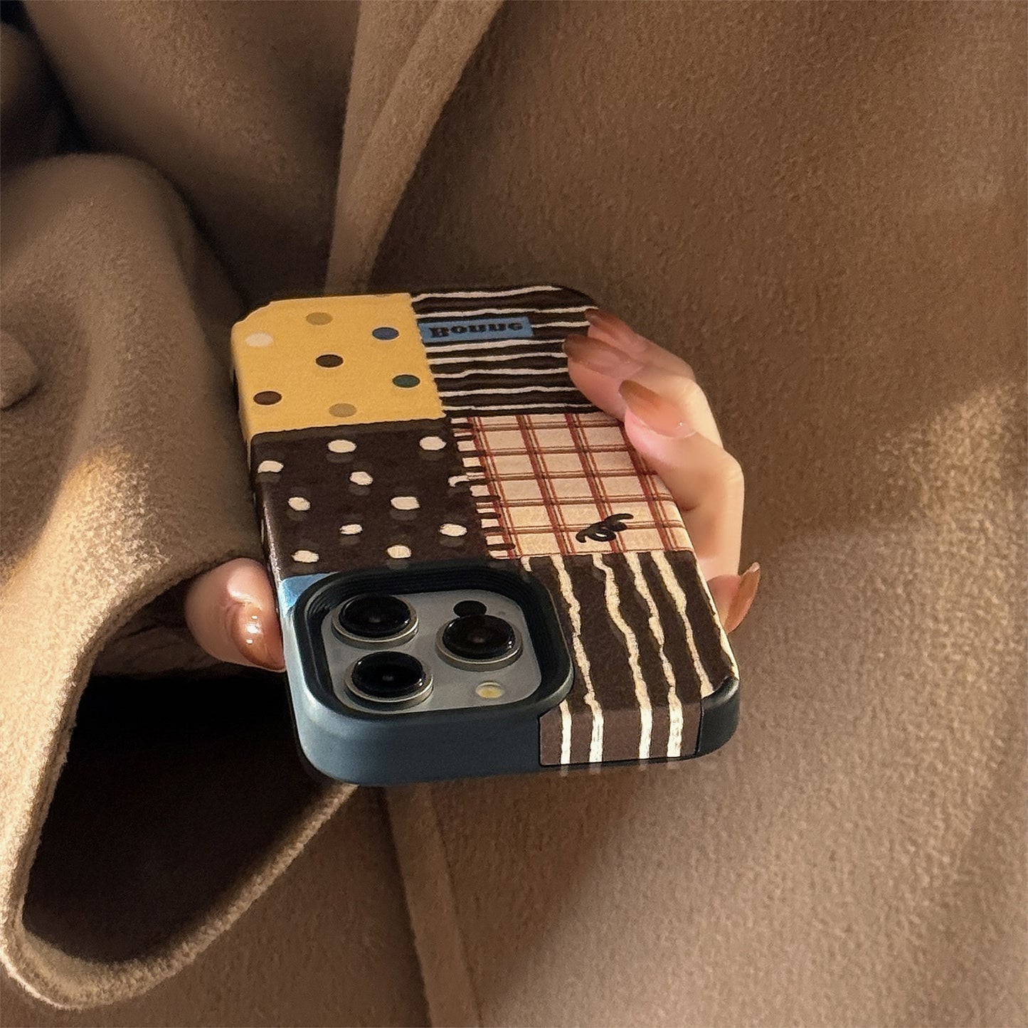 可愛いケース 携帯スマホケース アイホン TPU 軽量 カード 軽量フルカバー IPHONE ストラップ レトロ 水玉 つなぎ合わせ
