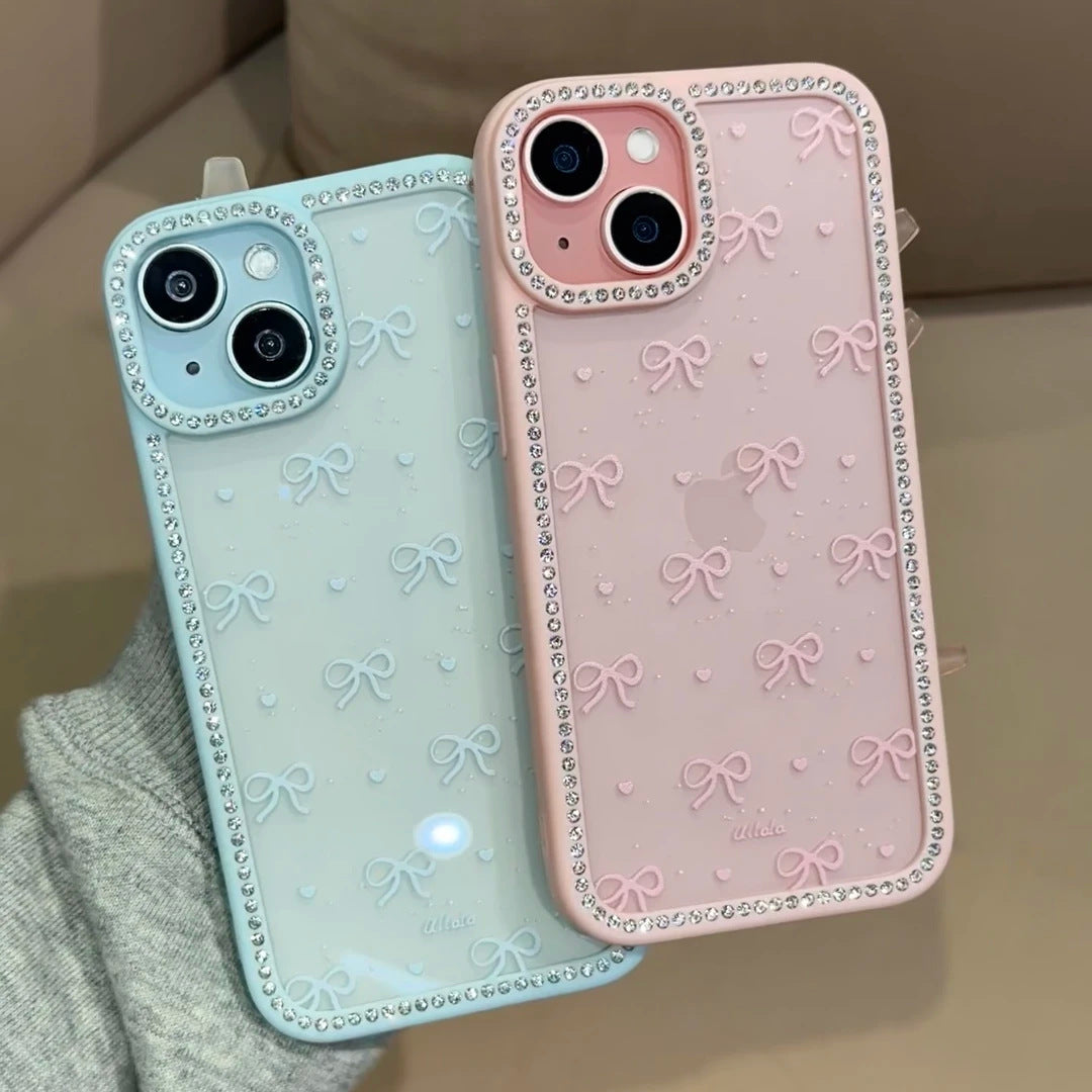 携帯ケース おしゃれ リボン ダイヤモンド フルカバー アイホンケース 透明軽量 暖かい プレゼント かわいい きらきら