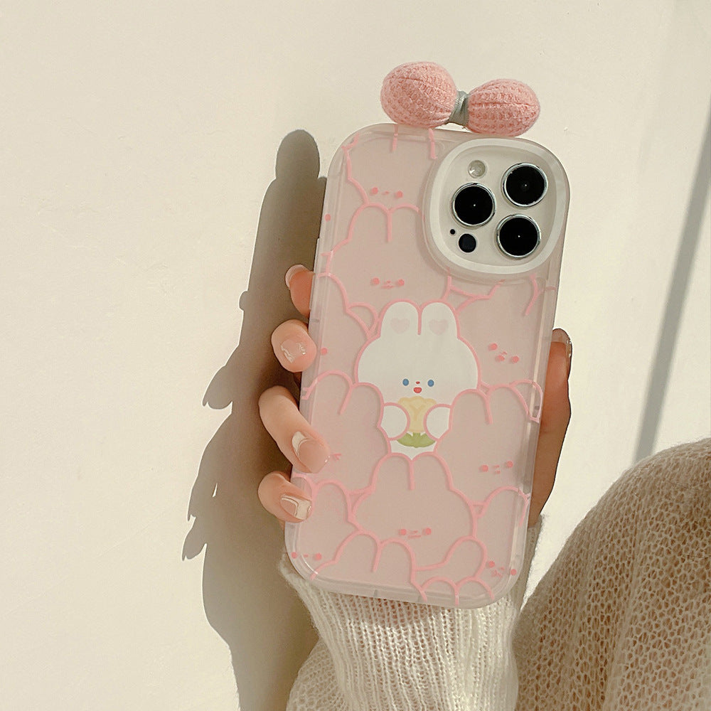 リボン 可愛い 立体感リボン柄 携帯ケース スマホケース アイフォン用ケース 花 動物 レディース ウサギ コブタ クマ