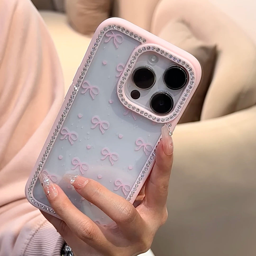 携帯ケース おしゃれ リボン ダイヤモンド フルカバー アイホンケース 透明軽量 暖かい プレゼント かわいい きらきら