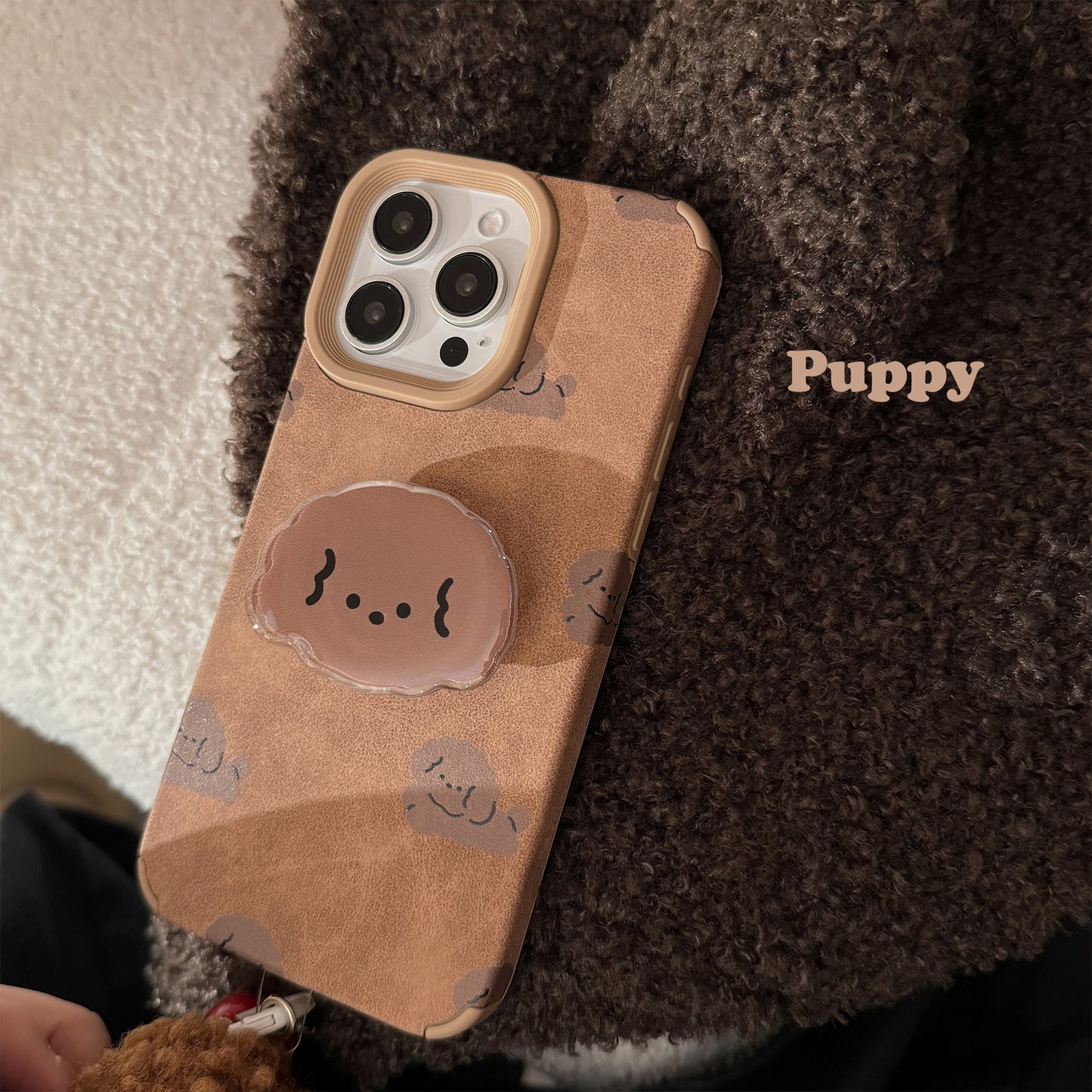 パピー 可愛いケース アイホン Iphoneケース スタンド しっぽ ベル 鈴 スエード感 TPU 立体ボタン 犬