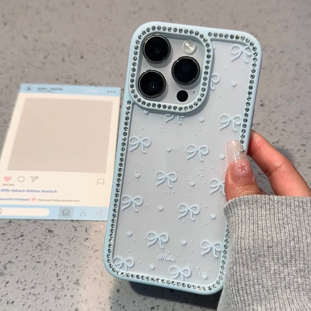 携帯ケース おしゃれ リボン ダイヤモンド フルカバー アイホンケース 透明軽量 暖かい プレゼント かわいい きらきら