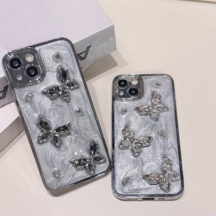 iPhone 用 ケース キラキラ 蝶々立体 かわいい ゴージャス 綺麗 人気スマホケース レディース バタフライ オシャレ シンプル 光沢カバー 派手