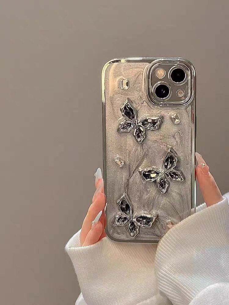 iPhone 用 ケース キラキラ 蝶々立体 かわいい ゴージャス 綺麗 人気スマホケース レディース バタフライ オシャレ シンプル 光沢カバー 派手