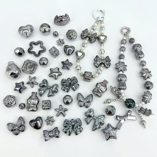 C.<AH00>銃色の金属製複数パターンの DIY ビーズ付きスマホチェーンアクセサリー