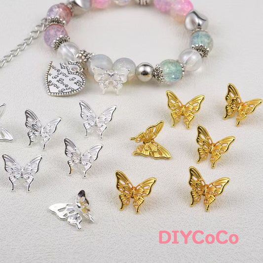 S.<AAA00>合金製立体蝶の間隔ビーズ、DIY アクセサリー用の透かし彫り金属のペンダント、ブレスレット材料