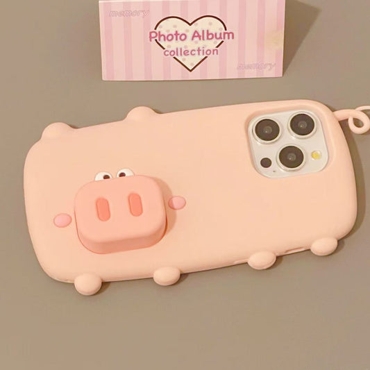 スマホケース  iPhone対応 ピンクピッグ 動物 シッポ 衝撃耐性 擦り傷防止 デザイン 背面ケース萌え萌え ぬいぐるみ 豚の鼻