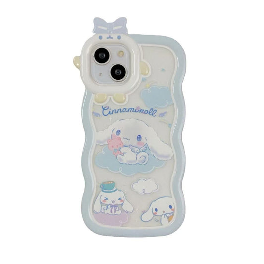 ケース クリア ウェーブ 透明 ケース おしゃれ シナモン リボン 波状フレーム スマホケース ワイヤレス充電対応 ストラップホール付き IPhone対応