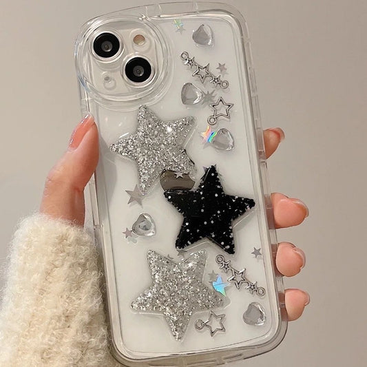 キラキラ 星 iPhoneスマホケース クリア 透明 シンプル かわいい おしゃれ 耐衝撃 人気 キラキラ星々