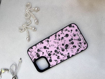 携帯ケース スマホ アイホン ケースFOR IPHONE ピンク 黒いバラ 精孔 立体ボタン カメラ保護 ストラップ対応 おしゃれ レディース