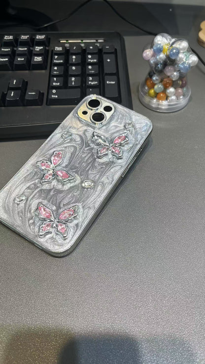 iPhone 用 ケース キラキラ 蝶々立体 かわいい ゴージャス 綺麗 人気スマホケース レディース バタフライ オシャレ シンプル 光沢カバー 派手