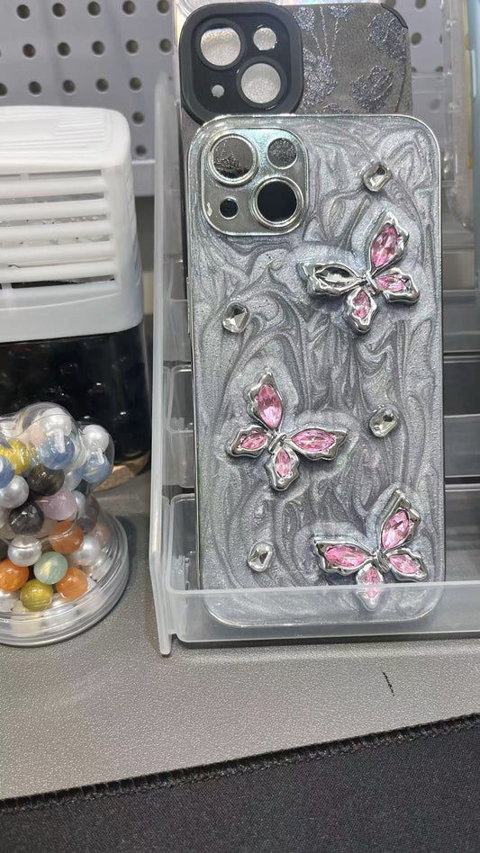iPhone 用 ケース キラキラ 蝶々立体 かわいい ゴージャス 綺麗 人気スマホケース レディース バタフライ オシャレ シンプル 光沢カバー 派手