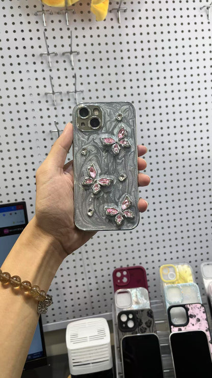 iPhone 用 ケース キラキラ 蝶々立体 かわいい ゴージャス 綺麗 人気スマホケース レディース バタフライ オシャレ シンプル 光沢カバー 派手