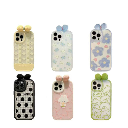 リボン 可愛い 立体感リボン柄 携帯ケース スマホケース アイフォン用ケース 花 動物 レディース ウサギ コブタ クマ