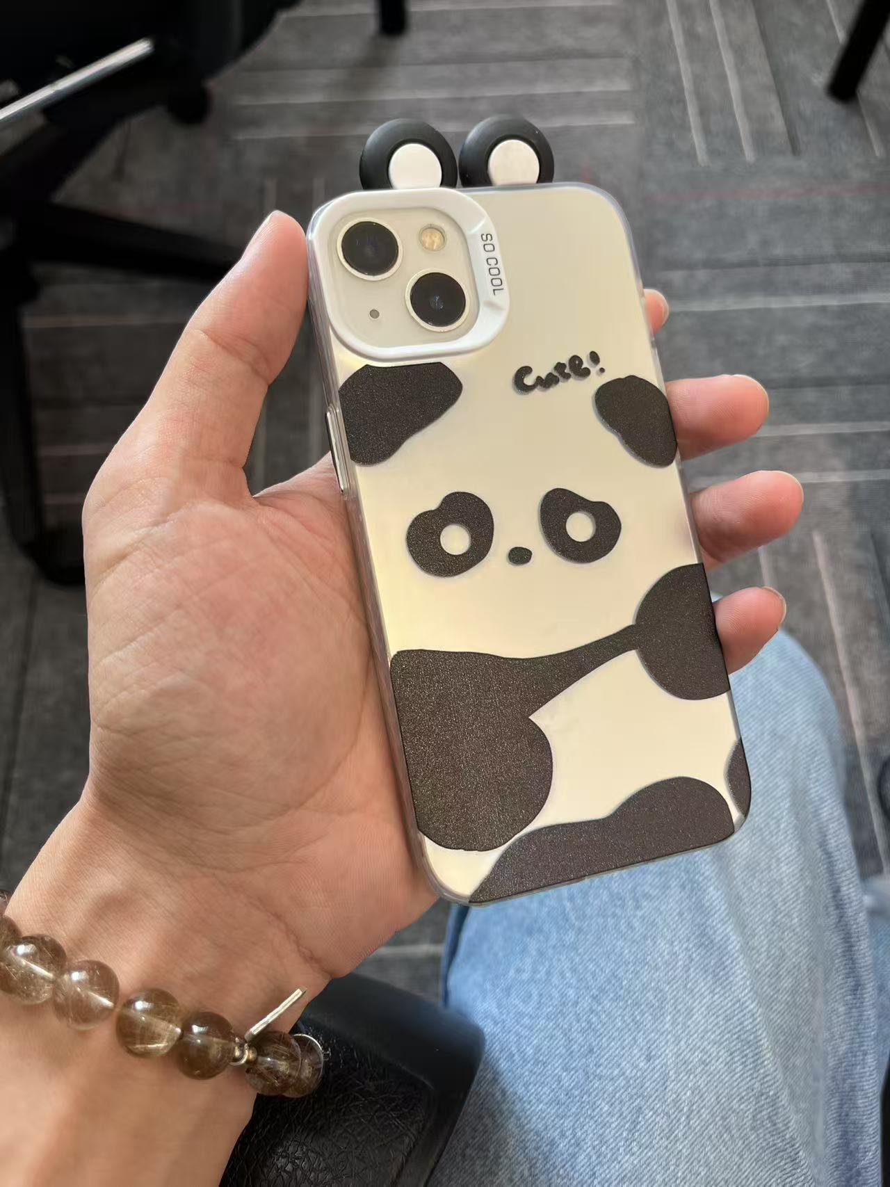 携帯ケース アイホンケース パンダ 耳 シルバー  キュート 可愛い TPU 精密開口 ストラップ対応 ケースFOR IPHONE 軽量ケース