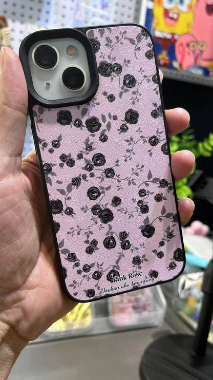 携帯ケース スマホ アイホン ケースFOR IPHONE ピンク 黒いバラ 精孔 立体ボタン カメラ保護 ストラップ対応 おしゃれ レディース