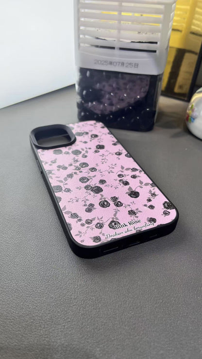 携帯ケース スマホ アイホン ケースFOR IPHONE ピンク 黒いバラ 精孔 立体ボタン カメラ保護 ストラップ対応 おしゃれ レディース
