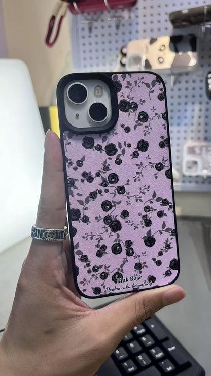 携帯ケース スマホ アイホン ケースFOR IPHONE ピンク 黒いバラ 精孔 立体ボタン カメラ保護 ストラップ対応 おしゃれ レディース