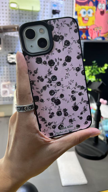 携帯ケース スマホ アイホン ケースFOR IPHONE ピンク 黒いバラ 精孔 立体ボタン カメラ保護 ストラップ対応 おしゃれ レディース