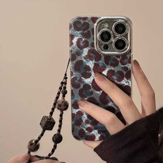 ケース携帯 iphoneケース ヒョウ柄 ブルーヒョウ柄 ストラップ レンズ保護 衝撃対応 レンズダイヤモンド ぴかぴか おしゃれスマホケース