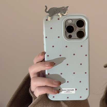 可愛い携帯ケース アイホン対応 多彩 スマホケース 柔らかい 点々 猫猫 ネコ iphone 立体ネコ 彩色絵 みずたま おしゃれ