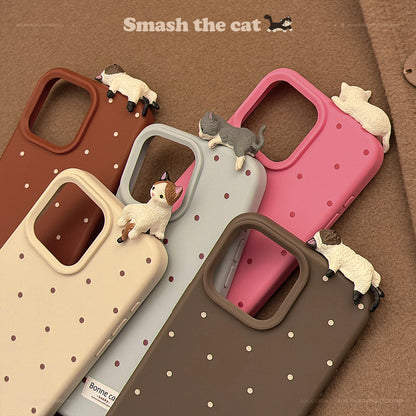 可愛い携帯ケース アイホン対応 多彩 スマホケース 柔らかい 点々 猫猫 ネコ iphone 立体ネコ 彩色絵 みずたま おしゃれ