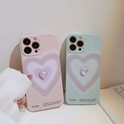 Iphone専用ケース 携帯ケース 鍍金ハート かわいい 立体ハート 衝撃対応 精密開口ケース for IPHONE フルカバー 水色