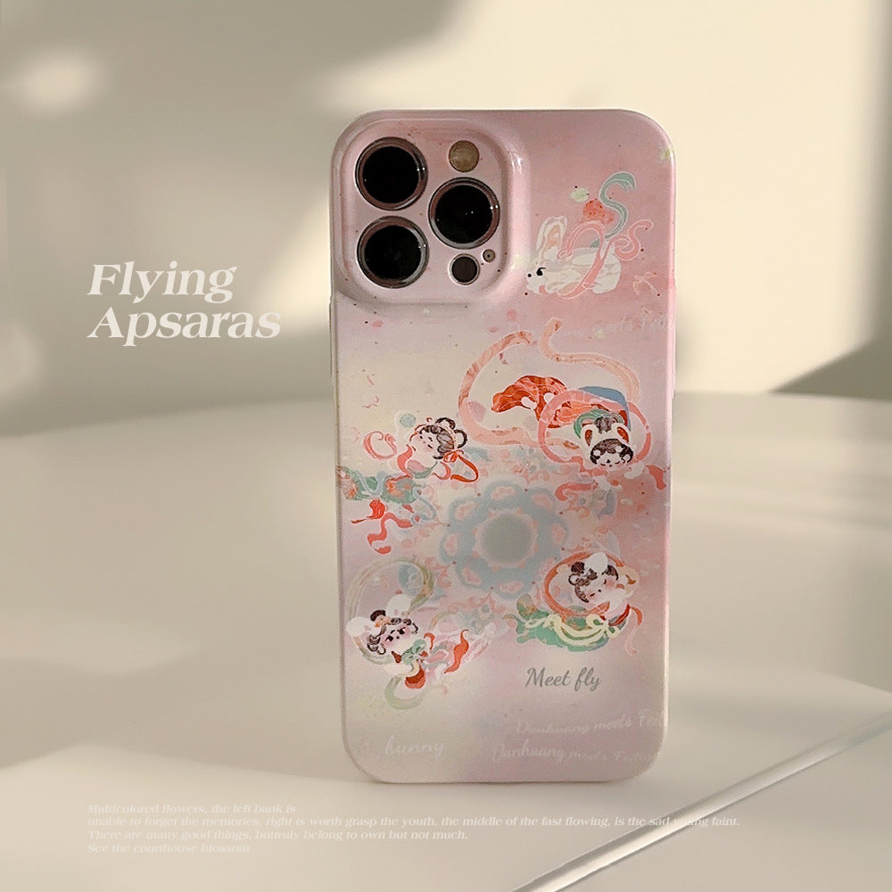 【+2】ケース for IPHONE 携帯ケース スマホケース 水墨画 衝撃対応 精密開口 レディース フルカバー