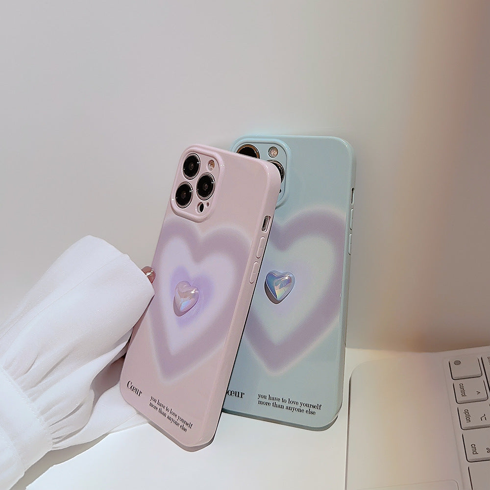 Iphone専用ケース 携帯ケース 鍍金ハート かわいい 立体ハート 衝撃対応 精密開口ケース for IPHONE フルカバー 水色