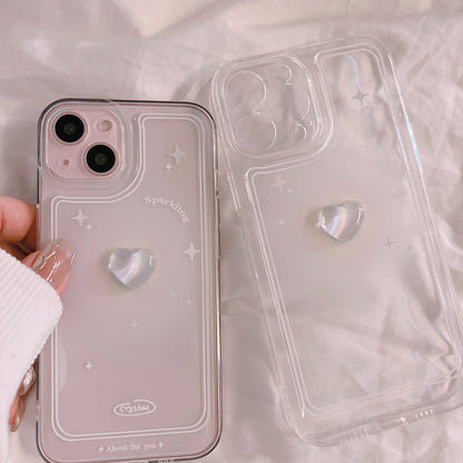 スマホケース 携帯ケース ピンクハート かわいい 透明軽量 立体 黄変対応 衝撃対応 精密開口 レディース ケース for IPHONE フルカバー