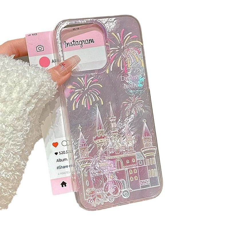 iPhoneケース [反射性 / One Piece ] -  ［ワイヤレス充電対応］お城と花火 ヒカル夢 カメラ保護 おしゃれ  スマホケース