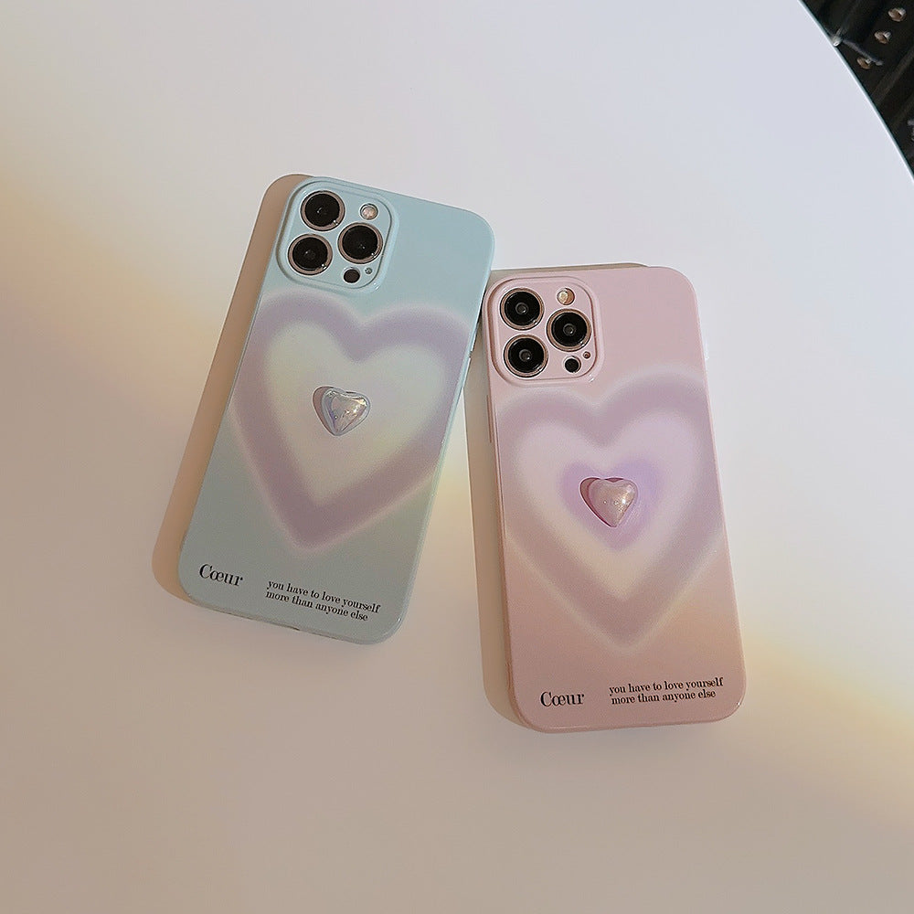 Iphone専用ケース 携帯ケース 鍍金ハート かわいい 立体ハート 衝撃対応 精密開口ケース for IPHONE フルカバー 水色