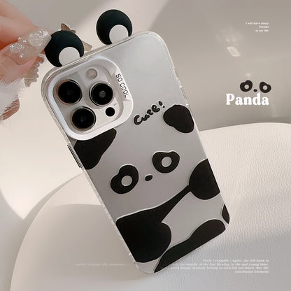 携帯ケース アイホンケース パンダ 耳 シルバー  キュート 可愛い TPU 精密開口 ストラップ対応 ケースFOR IPHONE 軽量ケース