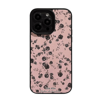 携帯ケース スマホ アイホン ケースFOR IPHONE ピンク 黒いバラ 精孔 立体ボタン カメラ保護 ストラップ対応 おしゃれ レディース