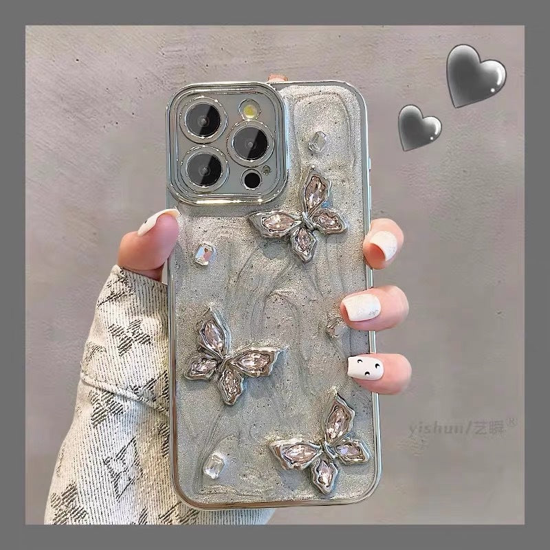 iPhone 用 ケース キラキラ 蝶々立体 かわいい ゴージャス 綺麗 人気スマホケース レディース バタフライ オシャレ シンプル 光沢カバー 派手