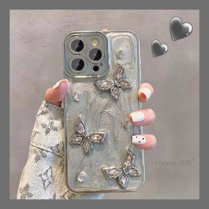 iPhone 用 ケース キラキラ 蝶々立体 かわいい ゴージャス 綺麗 人気スマホケース レディース バタフライ オシャレ シンプル 光沢カバー 派手