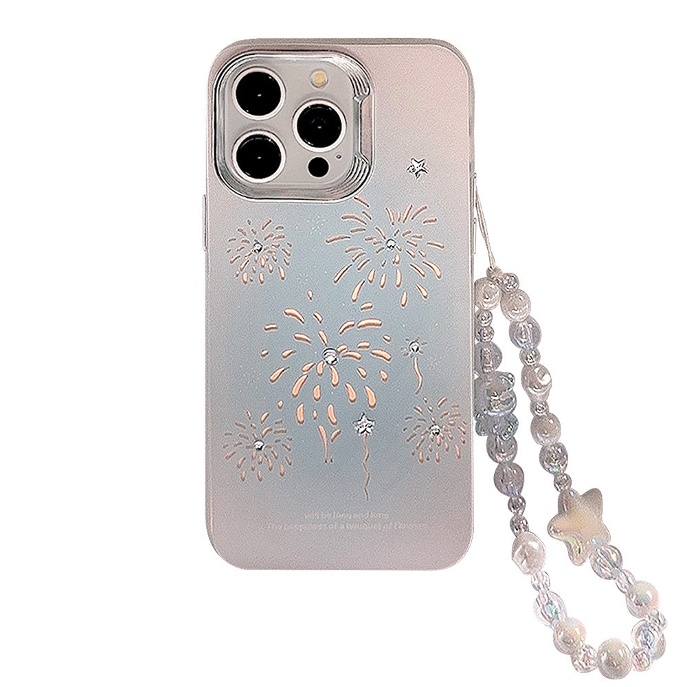 携帯ケース 花火 ハナビ スマホ 画面保護 キラキラ ケースFOR IPHONE ストラップ ダイヤ張り紙 耐衝撃 立体ボタン カメラ保護