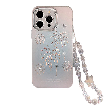 携帯ケース 花火 ハナビ スマホ 画面保護 キラキラ ケースFOR IPHONE ストラップ ダイヤ張り紙 耐衝撃 立体ボタン カメラ保護