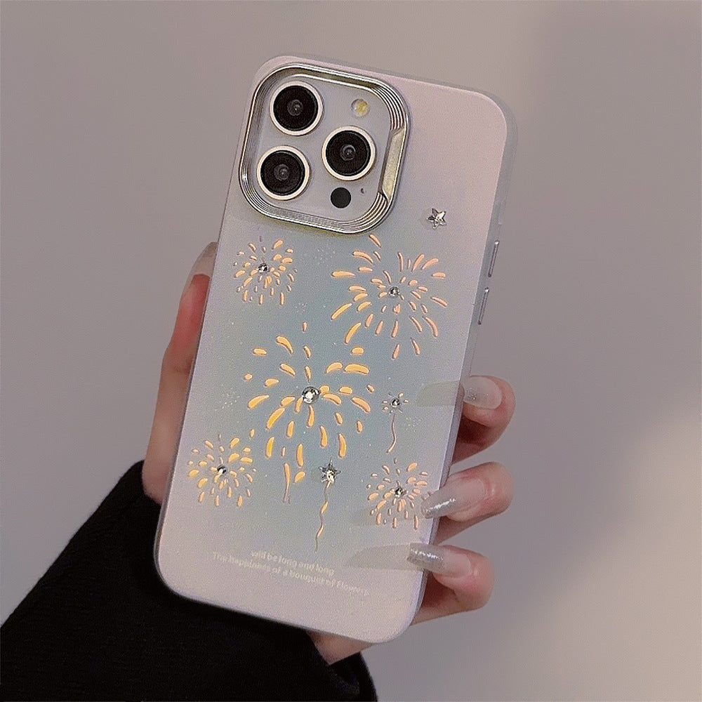 携帯ケース 花火 ハナビ スマホ 画面保護 キラキラ ケースFOR IPHONE ストラップ ダイヤ張り紙 耐衝撃 立体ボタン カメラ保護