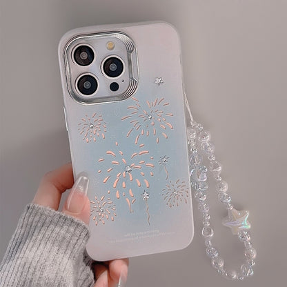 携帯ケース 花火 ハナビ スマホ 画面保護 キラキラ ケースFOR IPHONE ストラップ ダイヤ張り紙 耐衝撃 立体ボタン カメラ保護