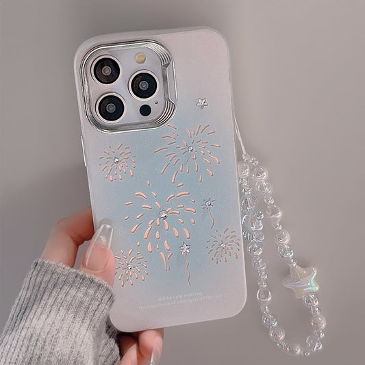 携帯ケース 花火 ハナビ スマホ 画面保護 キラキラ ケースFOR IPHONE ストラップ ダイヤ張り紙 耐衝撃 立体ボタン カメラ保護