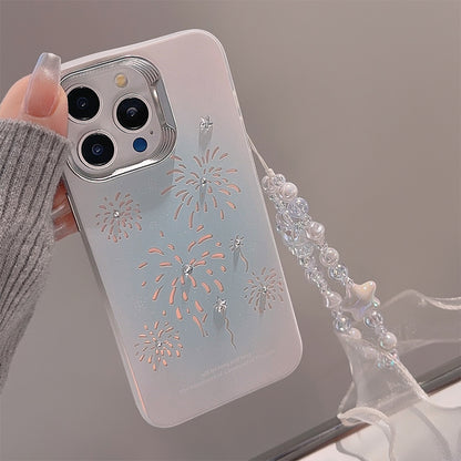 携帯ケース 花火 ハナビ スマホ 画面保護 キラキラ ケースFOR IPHONE ストラップ ダイヤ張り紙 耐衝撃 立体ボタン カメラ保護